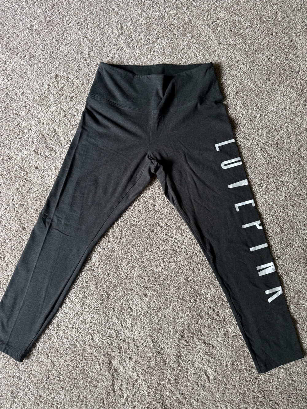 PINK Victoria's Secret Charcoal Gray Leggings with White Logo